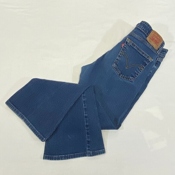 Levi’s 519 Low Rise Flare Jeans Faded Medium Wash Distressed Stretch Denim 7S - Picture 10 of 14